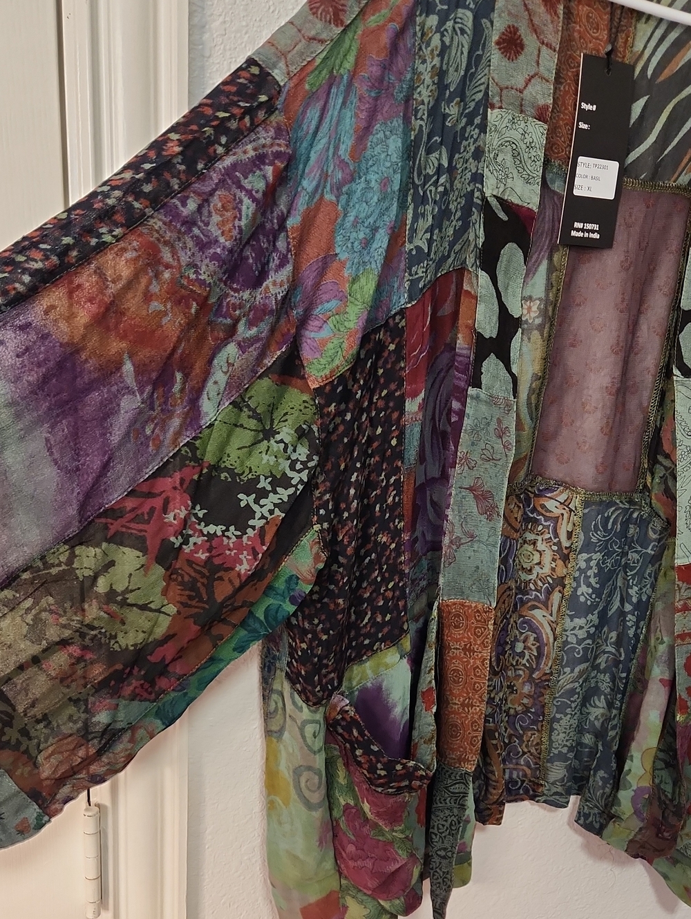 515.Young Threads Bohemian Patchwork Kimono Jacket - Green Multi - Picture 3 of 4